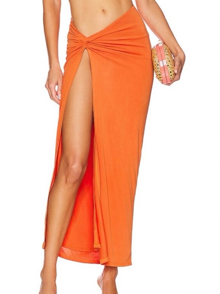 Camila Coelho Claire Midi Skirt In Sunset Orange Xs